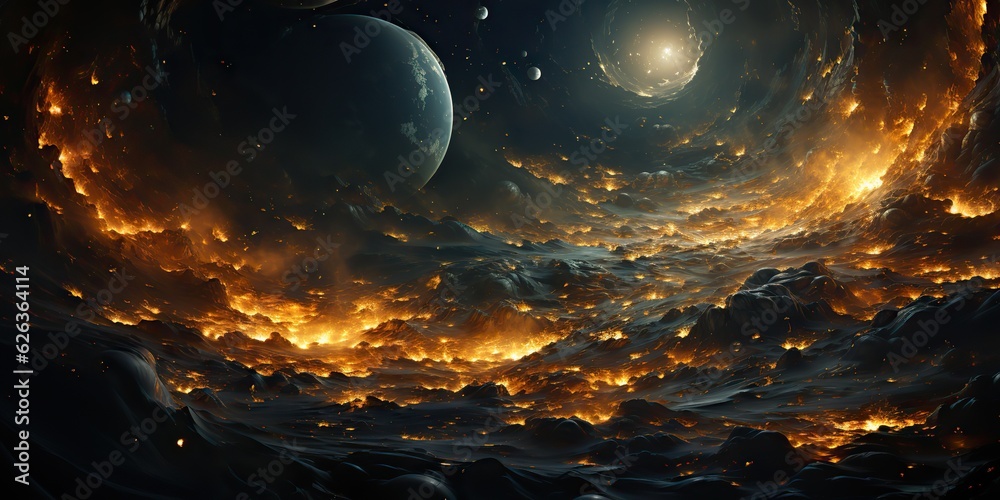 Wall mural ai generated. ai generative. modern minimal solar system galaxy space decoration abstract background