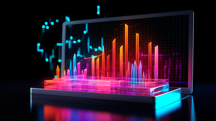 Conduct a 3D analysis of market trends and visualize business data using your laptop or tablet device. Witness vibrant bar charts displayed on the LCD screen.