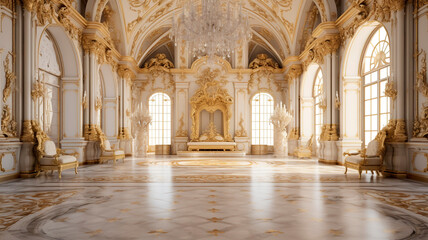 Obraz premium A luxurious palace room adorned with opulent European-style decor, featuring lavish gold decorations.