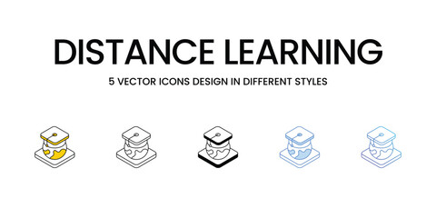 Distance Learning Icon Design in Five style with Editable Stroke. Line, Solid, Flat Line, Duo Tone Color, and Color Gradient Line. Suitable for Web Page, Mobile App, UI, UX and GUI design.