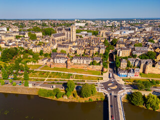High angle Drone Point of View on the City of Le Mans, Pays de la Loire, Northwestern France on...