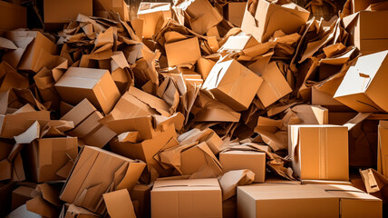 A pile of utilized cardboard boxes, scraps of paper, discarded paper, intended for paper recycling or repurposing - obrazy, fototapety, plakaty