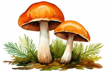 forest edible boletus mushrooms with orange caps water flat art illustration