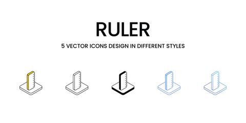 Ruler Icon Design in Five style with Editable Stroke. Line, Solid, Flat Line, Duo Tone Color, and Color Gradient Line. Suitable for Web Page, Mobile App, UI, UX and GUI design.