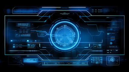 High-tech holographic interface with futuristic elements and ample copy space. Sci-fi themed designs.