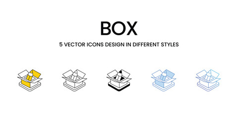 Box Icon Design in Five style with Editable Stroke. Line, Solid, Flat Line, Duo Tone Color, and Color Gradient Line. Suitable for Web Page, Mobile App, UI, UX and GUI design.