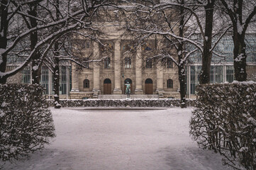 hofgarten in Munich city in winter with snow