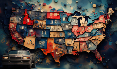 Abstract colorful background, American license plates from different states.
