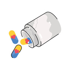 Love pills doodle vector outline Sticker. EPS 10 file