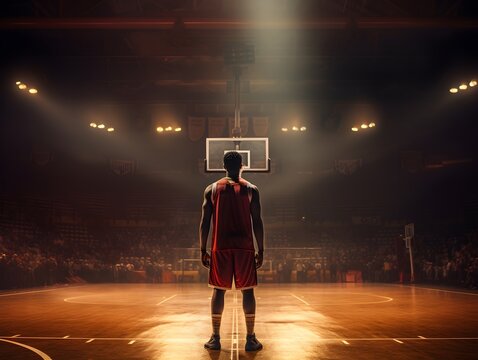 Der entscheidende Moment: Basketballer steht vor dem Korb
