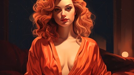 Hot European redhead Girl in a Night Dress. Beautiful sexual young woman in luxury sleepwear in Modern interior. Made With Generative AI.