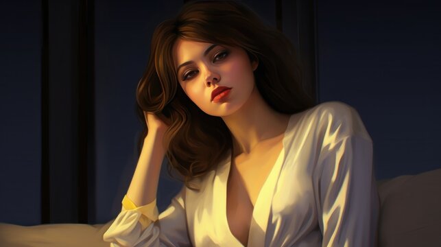 Hot European Girl in a red Erotic Night Dress. Beautiful sexual young woman in luxury sleepwear in Modern interior. Made With Generative AI.