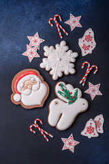 Beautiful festive Christmas gingerbread made by hand with decoration elements