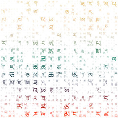 Matrix background. Random letters of Tibetan Alphabet. Gradiented matrix pattern. Contrast red green brown color theme backgrounds. Tileable horizontally. Appealing vector illustration.