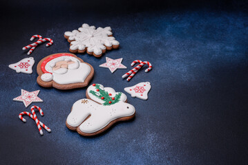 Beautiful festive Christmas gingerbread made by hand with decoration elements