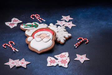 Beautiful festive Christmas gingerbread made by hand with decoration elements