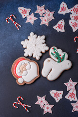 Beautiful festive Christmas gingerbread made by hand with decoration elements