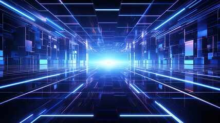 Abstract blue futuristic background data center data transfer rays and lines. Generative Ai