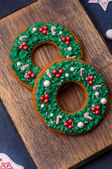Beautiful festive Christmas gingerbread made by hand with decoration elements