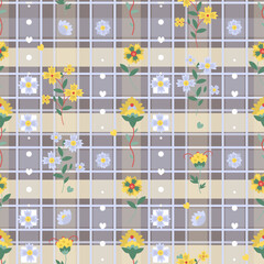 Pastel gray and yellow floral seamless pattern for home decor design and fabric 