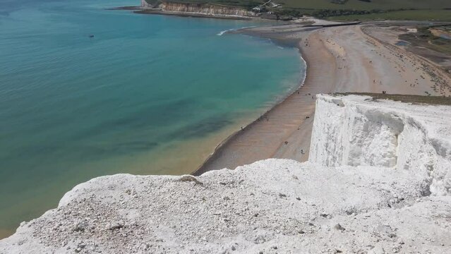 Seven Sisters White Cliffs and Birling Gap Beach by the English Channel in East Sussex, UK