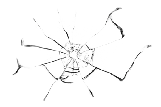Broken glass texture. Bullet hole. Transparent background