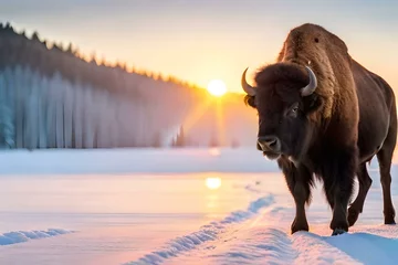 Fototapete Büffel buffalo in the snow generated Ai 