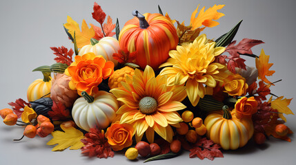 Composition with autumnal ripe pumpkins. Generative Ai