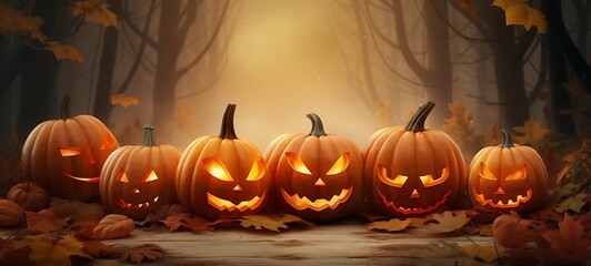 Halloween Carved Pumpkins with Copy Space or background