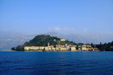 Naklejka na ściany i meble Ferry boat cruise on the Como Lake to Bellagio, Lombardy, Italy