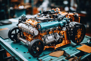 Fototapeta premium A precision manufacturing facility, where engineers and technicians meticulously create intricate components with state-of-the-art machinery