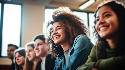 Obraz premium Happy teenage students in the classroom. Generative AI
