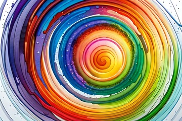 Abstract colorful rainbow color painting illustration - Circular circle frame made of watercolor splashes, isolated on white background