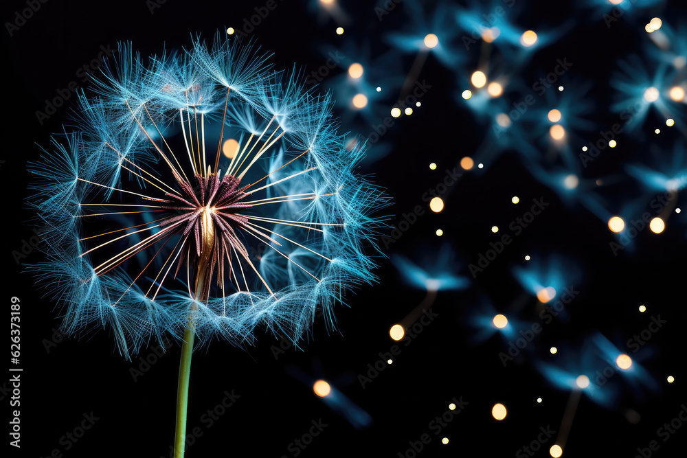 Wall mural a macro shot of a delicate dandelion seed head, capturing the intricate structure of its fluffy seed