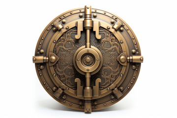 The metallic bank vault door on a white background isolated on white with clipping path. Generated AI