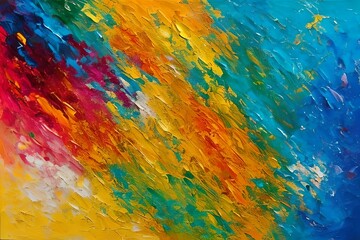 Closeup of abstract rough colorful multicolored art painting texture, with oil brushstroke, pallet knife paint on canvas