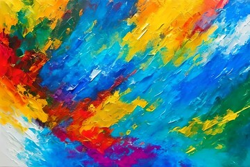 Closeup of abstract rough colorful multicolored art painting texture, with oil brushstroke, pallet knife paint on canvas