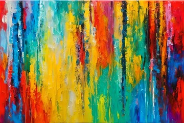 Closeup of abstract rough colorful multicolored art painting texture, with oil brushstroke, pallet knife paint on canvas