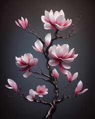 Fototapeta na wymiar Abstrakcyjne kwiaty różowa magnolia, gałąź. Generative AI