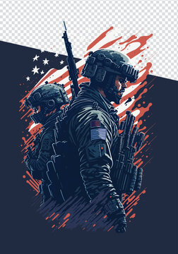 Illustrate Patriotism: USA War Soldiers in Vector - Versatile Background for Stickers, Logos, and T-Shirts
