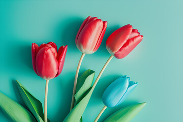 Czerwone tulipany. Pastelowe kolory. Generative AI