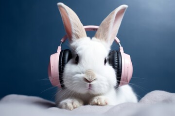 Harmony's Rabbit: A Rabbit in Headphones Cottontail Dances with Music in Whiskered Delight