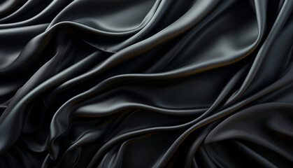 Obraz premium Abstract. Black silk satin texture background. Curtain, drapery. Beautiful soft folds on the fabric. Elegant luxury background with space for design.