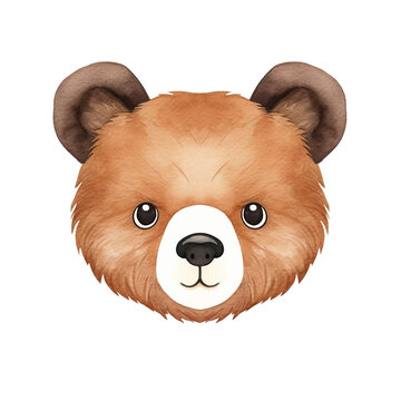 recommend clip art: Cute brown bear. Baby animal face. Watercolor illustration created with Generative Ai technology