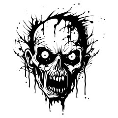 Zombie monster halloween skull black silhouette vector