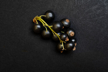 Black currants berry on a black background