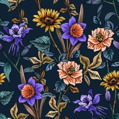 Fototapeten Hand drawn elegant colorful seamless pattern with botanical floral design illustration © floralpro