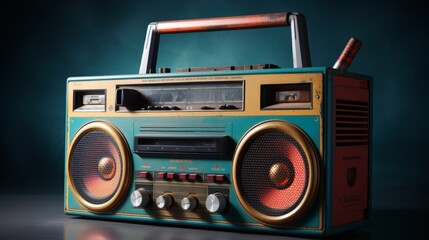 Fototapeta premium Vintage Beatbox: A Retro Ghetto Blaster Cassette Recorder Revives Nostalgic Vibes of the Past
