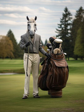 A Horse Dressed up as a Golfer on a Golf Course | Generative AI