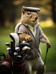 A Squirrel Dressed up as a Golfer on a Golf Course | Generative AI
